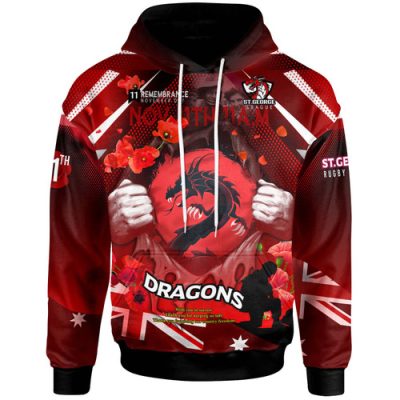 Australia St.George Hoodie - Custom St.George Remembrance Day Lest We Forget Poppies Hoodie