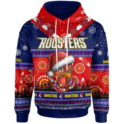 Sydney Roosters Christmas Hoodie - Custom Sydney Roosters Ugly Christmas And Aboriginal Inspired Patterns Hoodie