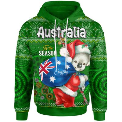Aboriginal Christmas Hoodie - Custom Australia Koala Ugly Christmas with Aboriginal Inspired Green Hoodie