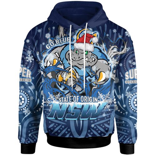 Cockroaches Christmas Hoodie - Custom NSW Blues Cockroaches Mascot With Aboriginal Inspired Christmas Hoodie Cockroaches Christmas Hoodie - Custom NSW Blues Cockroaches Mascot With Aboriginal Inspired Christmas Hoodie