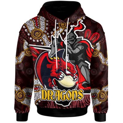 St. George Illawarra Dragons Hoodie - Custom Dragon with Ball and Knight Contemporary Style of Aboriginal Inspired