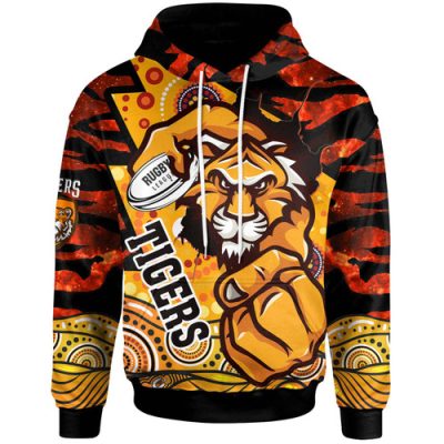 Wests Tigers Hoodie - Custom Wests Tigers Claw Aboriginal Inspired Indigenous Sport Style Hoodie