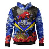 North Queensland Cowboys Custom Hoodie - Aboriginal Inspired Anzac Day North Queensland Cowboys with Poppy Flower Indigenous Hoodie