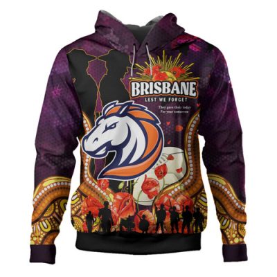 Brisbane Broncos Anzac Custom Hoodie - Remembrance Anzac Day Broncos Aboriginal Inspired Hoodie