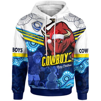 North Queensland Cowboys Christmas Hoodie - Custom Cowboys Merry Christmas Summer Vibes Aboriginal Inspired Hoodie