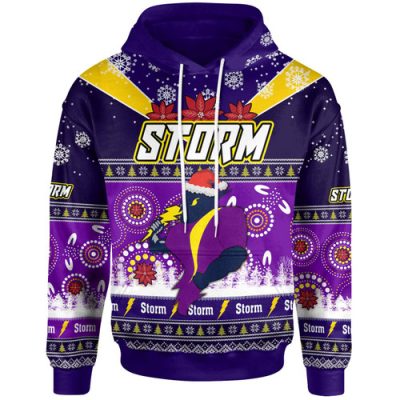 Melbourne Storm Christmas Hoodie - Custom Melbourne Storm Christmas And Aboriginal Patterns Hoodie
