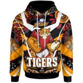Wests Tigers Hoodie - Custom Tiger Ball Aboriginal Inspired Art Vector Painting Personalised Player And Number Hoodie