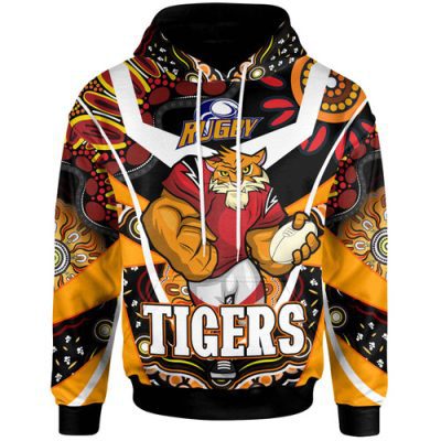 Wests Tigers Hoodie - Custom Tiger Ball Aboriginal Inspired Art Vector Painting Personalised Player And Number Hoodie