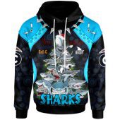 Cronulla-Sutherland Sharks Christmas Hoodie - Custom Cronulla-Sutherland Sharks Aboriginal Inspired Xmas Team 15 Players Hoodie
