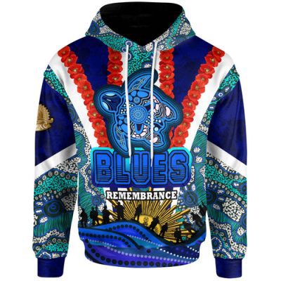 Blues Rugby Hoodie - Custom Anzac Aussie Blues and Aboriginal Inspired Pattern Hoodie