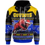 North Queensland Cowboys Christmas Hoodie - Custom Cowboys Merry Christmas Summer Vibes Aboriginal Inspired Hoodie