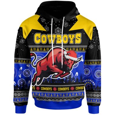 North Queensland Cowboys Christmas Hoodie - Custom Cowboys Merry Christmas Summer Vibes Aboriginal Inspired Hoodie