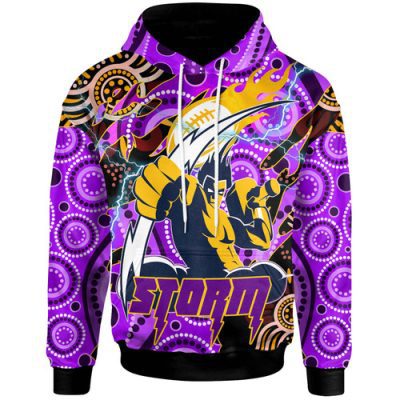 Melbourne Storm Hoodie - Custom Melbourne Storm Team with Aboriginal Inspired Dot Painting and Indigenous Pattern