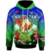 Canberra Raiders Hoodie - Custom Canberra Raiders Remembrance Day Lest We Forget Poppies Hoodie