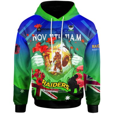 Canberra Raiders Hoodie - Custom Canberra Raiders Remembrance Day Lest We Forget Poppies Hoodie