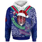 New Zealand Warriors Christmas Hoodie - Custom New Zealand Warriors Maori Culture Christmas Vibes with Santa Surfing Hoodie