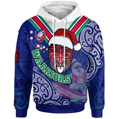 New Zealand Warriors Christmas Hoodie - Custom New Zealand Warriors Maori Culture Christmas Vibes with Santa Surfing Hoodie