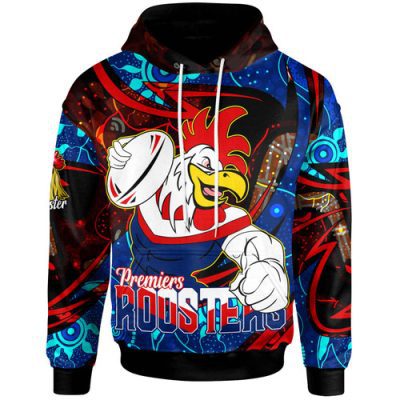 Sydney Roosters Hoodie - Custom Sydney Roosters Mascot with Aboriginal Inspired Dot Painting Player And Number Hoodie