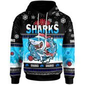 Cronulla-Sutherland Sharks Christmas Hoodie - Custom Cronulla-Sutherland Sharks Ugly Christmas And Aboriginal Inspired Patterns Hoodie