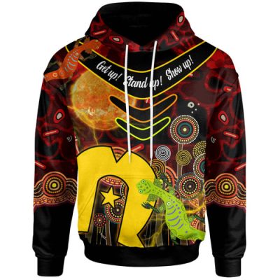 Australia Naidoc Week Hoodie - Boomerang Aboriginal Inspired Naidoc Week and Torres Strait Flag "Get up! Stand up! Show up!" Hoodie