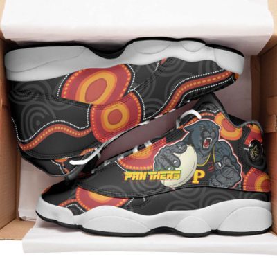 Penrith Panthers High Top Basketball Shoes J 13 - Penrith Panthers Aboriginal Inspired with Ball Indigenous Style of Dot Painting Traditional Sneakers
