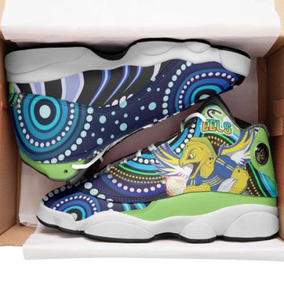 Parramatta Eels High Top Basketball Shoes J 13 - Electric Eel With Aboriginal Inspired Patterns Sneakers J 13