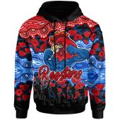 Sydney Roosters Hoodie - Custom Anzac Rooster With Aboriginal Inspired Patterns Poppy Hoodie