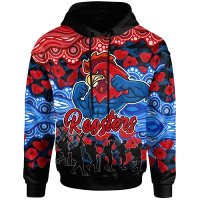 Sydney Roosters Hoodie - Custom Anzac Rooster With Aboriginal Inspired Patterns Poppy Hoodie