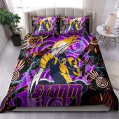 Melbourne Storm Bedding Set - Melbourne Storm Team with Aboriginal Inspired Dot Painting and Indigenous Pattern Bedding Set