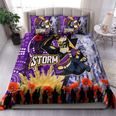 Melbourne Storm Anzac Aboriginal Inspired Bedding Set - Melbourne Storm with Remembrance Day Poppy Flower Bedding Set Melbourne Storm Anzac Aboriginal Inspired Bedding Set - Melbourne Storm with Remembrance Day Poppy Flower Bedding Set