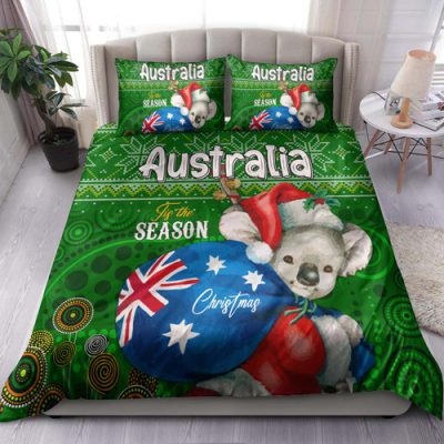 Aboriginal Christmas Bedding Set - Custom Australia Koala Ugly Christmas with Aboriginal Inspired Green Bedding Set