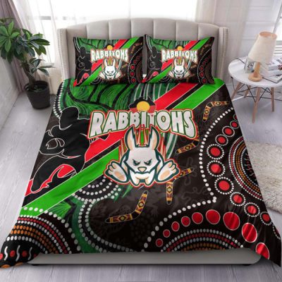 Australia Rabbitohs Anzac Aboriginal Inspired Bedding Set - Australia Rabbitohs Remembrance Day with Poppy Flower Bedding Set Australia Rabbitohs Anzac Aboriginal Inspired Bedding Set - Australia Rabbitohs Remembrance Day with Poppy Flower Bedding Set