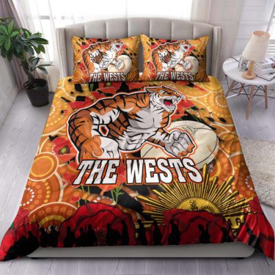Wests Tigers Anzac Bedding Set - Anzac Aboriginal Inspired with Poppy Flower Bedding Set