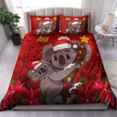 Aboriginal Christmas Bedding Set - Aussie Koala Christmas Poinsettia with Aboriginal Inspired Bedding Set