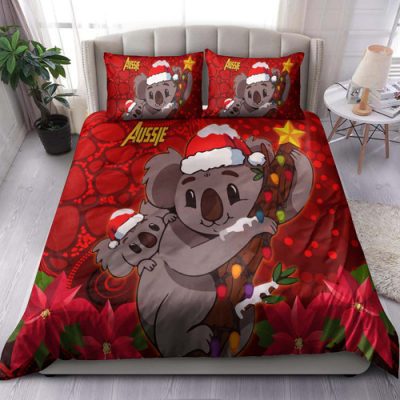 Aboriginal Christmas Bedding Set - Aussie Koala Christmas Poinsettia with Aboriginal Inspired Bedding Set