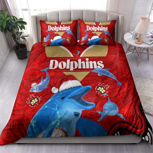 Redcliffe Dolphins Bedding Set - Redcliffe Dolphins Christmas Aboriginal Inspired Teammates Bedding Set Redcliffe Dolphins Bedding Set - Redcliffe Dolphins Christmas Aboriginal Inspired Teammates Bedding Set
