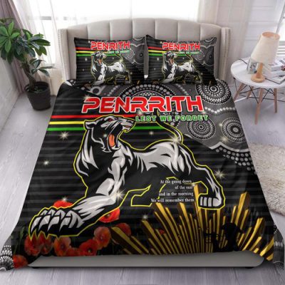 Penrith Panthers Anzac Custom Inspired Bedding Set - Penrith Panthers with Poppy Flower Art Cap