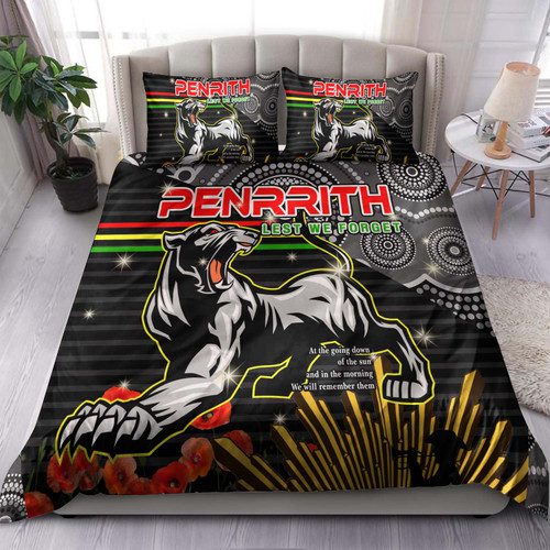Penrith Panthers Anzac Custom Inspired Bedding Set - Penrith Panthers with Poppy Flower Art Cap Penrith Panthers Anzac Custom Inspired Bedding Set - Penrith Panthers with Poppy Flower Art Cap
