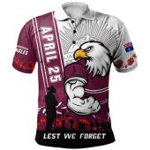 Manly Warringah Sea Eagles Polo Shirt Anzac Day Lest We Forget Strong Fighting Spirit
