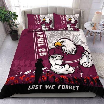 Manly Warringah Sea Eagles Bedding Set Anzac Day Lest We Forget Strong Fighting Spirit