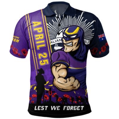Melbourne Storm Polo Shirt Anzac Day Lest We Forget Strong Fighting Spirit