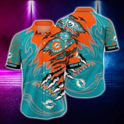 NFL Miami Dolphins Aqua Orange Hawaiian Shirt