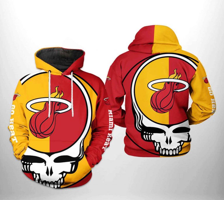 NBA Miami Heat Yellow Red Skull Pullover Hoodie NBA Miami Heat Yellow Red Skull Pullover Hoodie