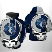 NBA Minnesota Timberwolves Blue Gray Skull Pullover Hoodie