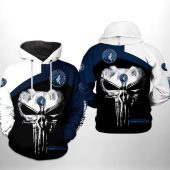 NBA Minnesota Timberwolves Black White Punisher Skull Pullover Hoodie