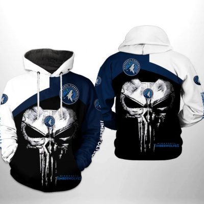 NBA Minnesota Timberwolves Black White Punisher Skull Pullover Hoodie
