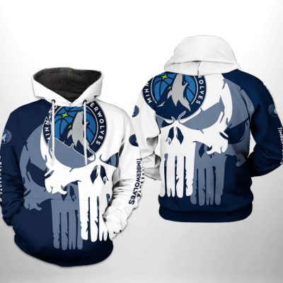 NBA Minnesota Timberwolves White Blue Punisher Skull Pullover Hoodie