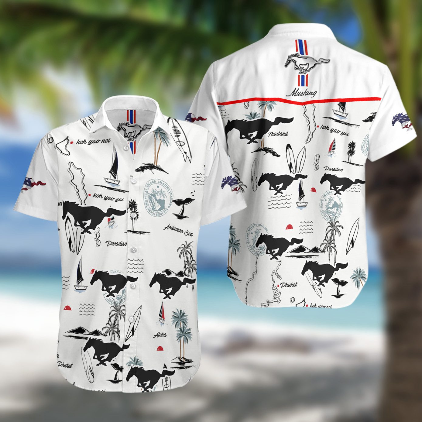 Ford Mustang Summer White Hawaiian Shirt Ford Mustang Summer White Hawaiian Shirt
