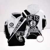 NBA Brooklyn Nets Custom Name Black White Pullover Hoodie V5