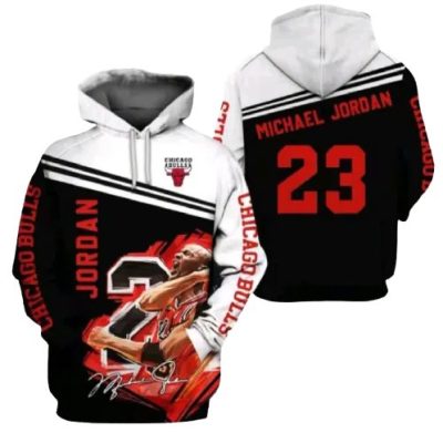 NBA Chicago Bulls Black White Michael Jordan 23 Pullover Hoodie